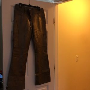 Cache Pewter Leather Pants - Wide Leg Size 8